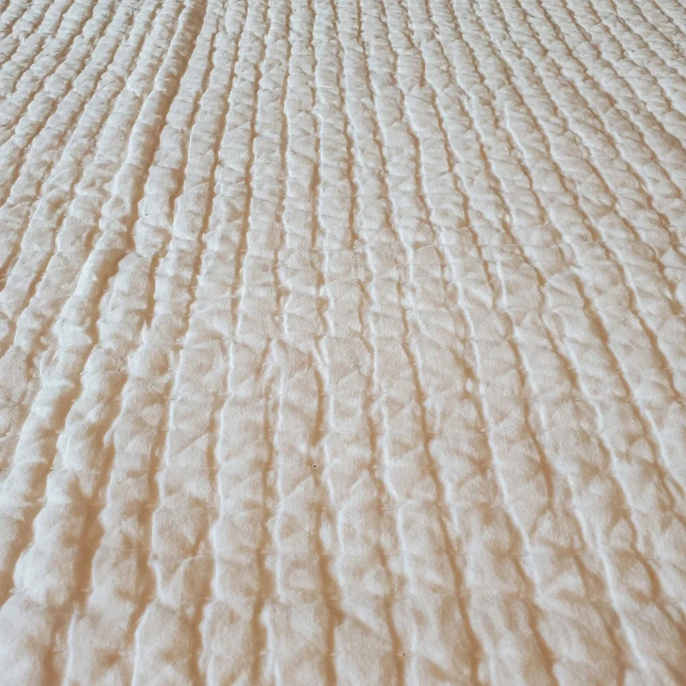 Pottery Barn White Pick-Stitch Channel Quilt Twin Bedding Cotton Textured